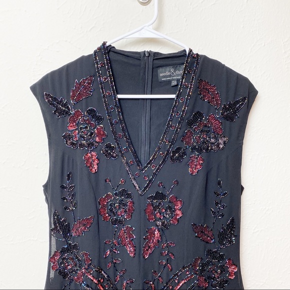 Needle & Thread Black Rose Etch Beaded Dress 8 - Picture 3 of 5
